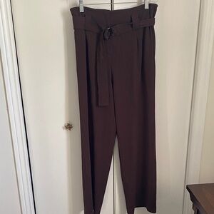 Elie Tahari Brown Belted Wide Leg Trousers